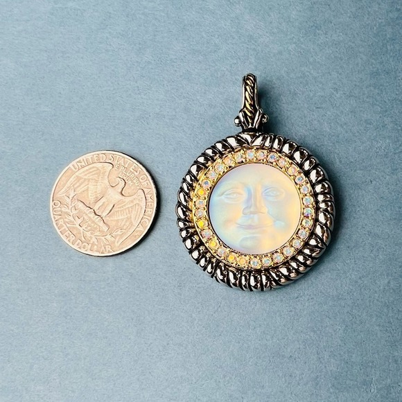 Kirk's Folly Crystal & Gold Tone Smiling Moon face Pendant - Picture 4 of 8